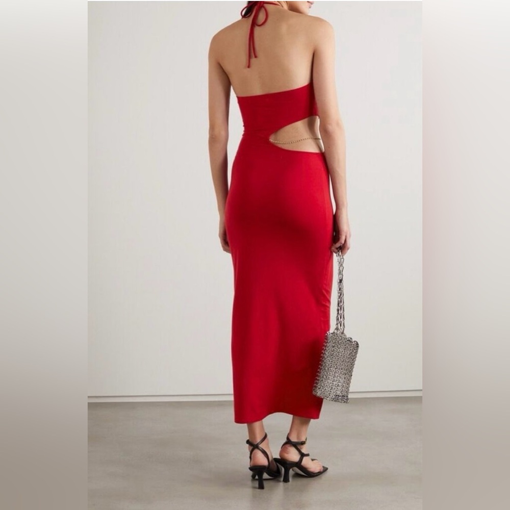 Reformation Net Sustain Helio Cutout Red Halter Dress without Rhinestone Chain - Picture 4 of 7